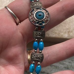 🎈Sale 🎈2 for $10 blue evil eye focal blue beaded bracelet silver accents